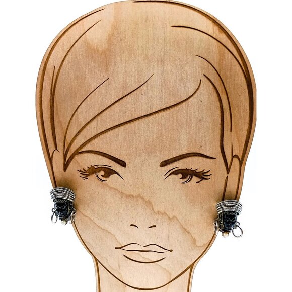 Selro Selini Blackmoor Princess Face Lucite Earrings, Mid Century Designer Gold - Picture 3 of 7